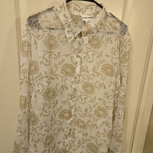 Alfred Dunner Cream and Gold Floral Blouse